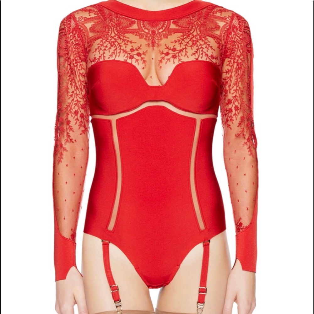 La Perla black label red Neoprene Desire Bodysuit